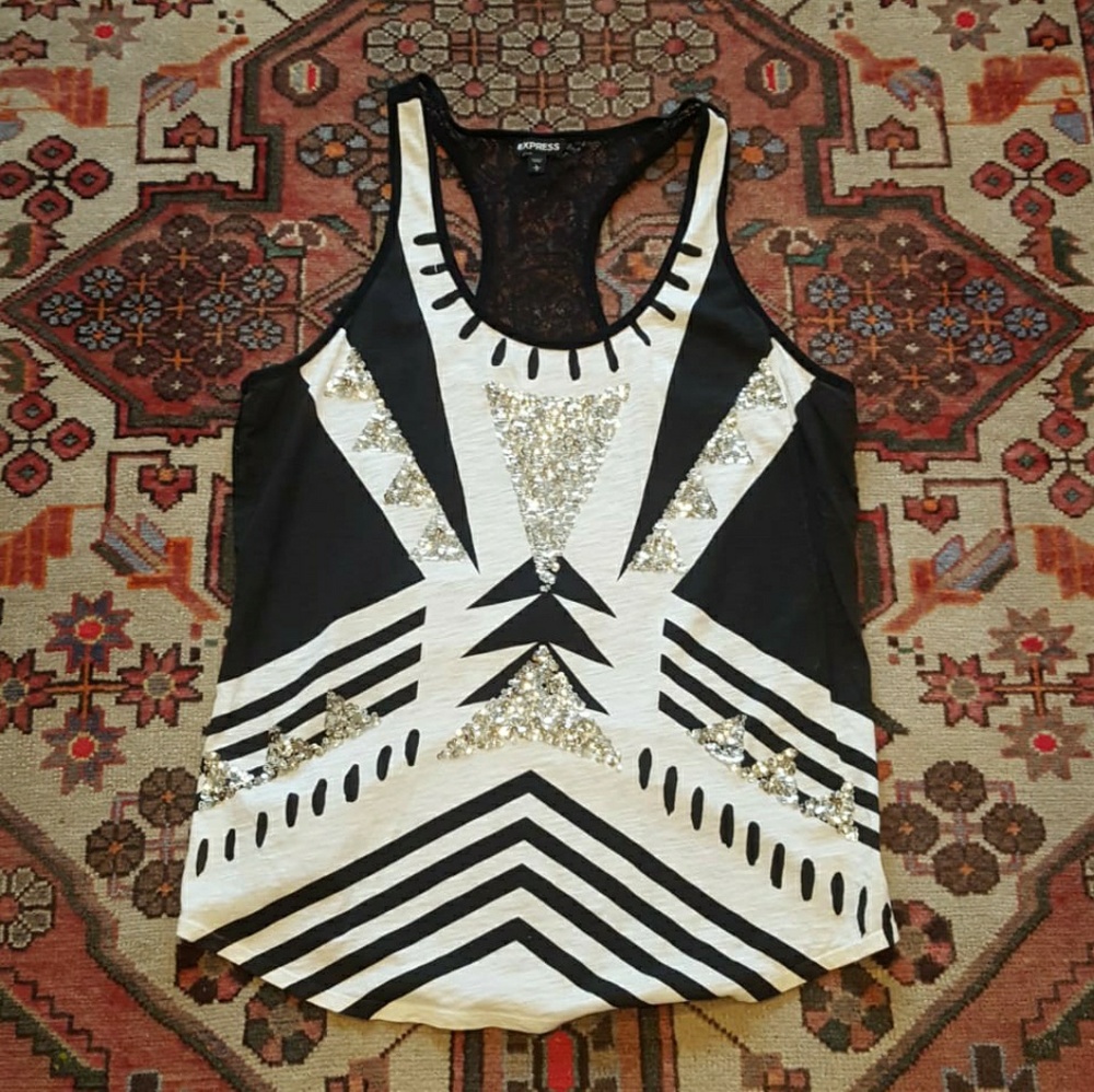 Express Embellished Lacey Back Tank
